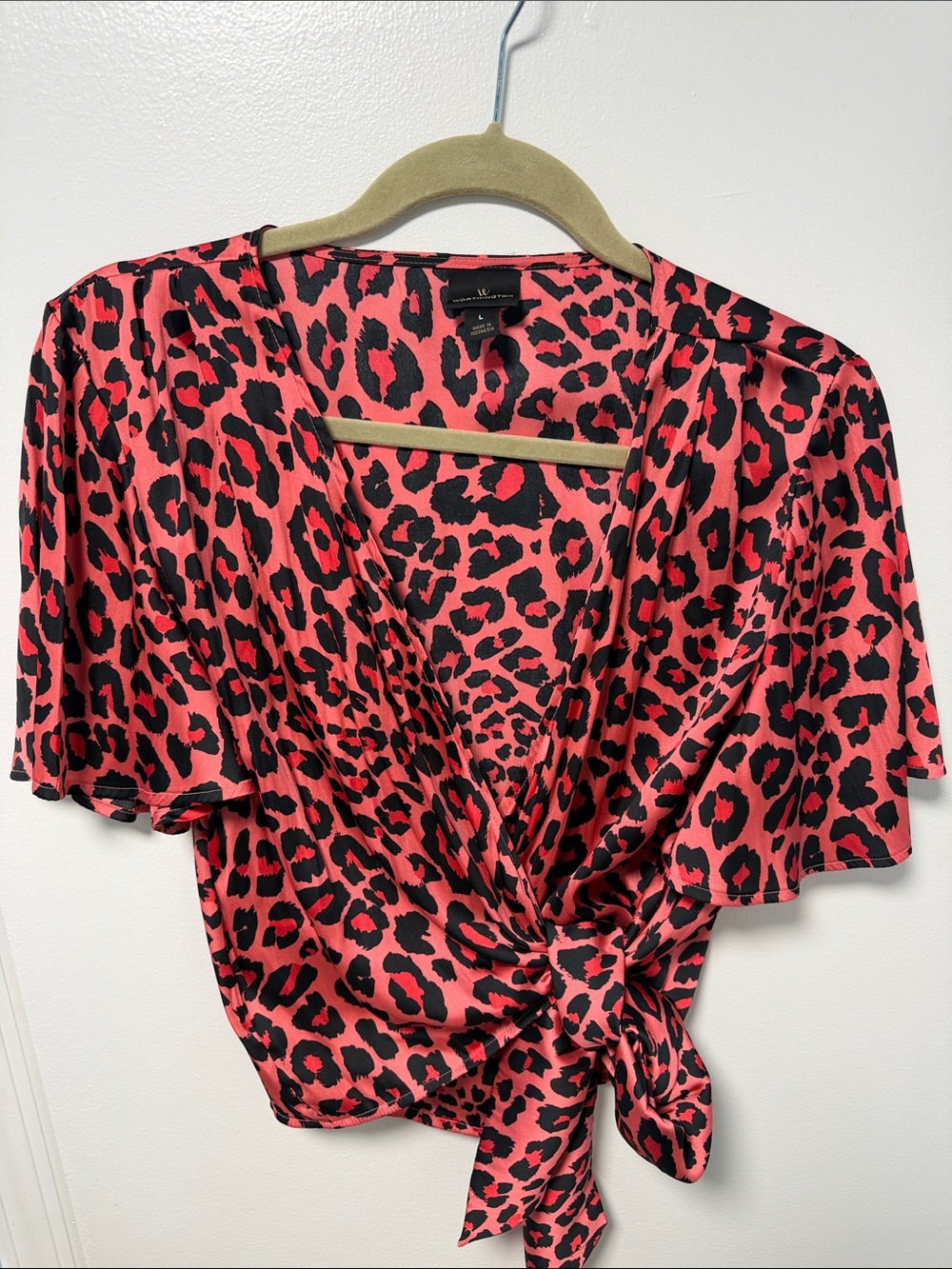 Worthington Pink and Black Leopard Tie-Front Blouse